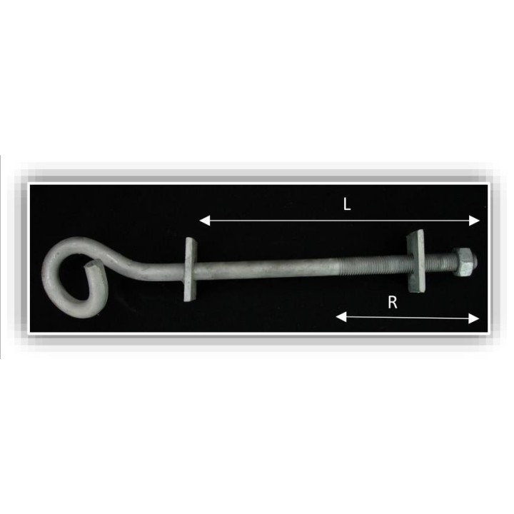 Gancho rabo de cerdo M-16x400 FENOSA con 1 tuerca y 1 arandela L R
